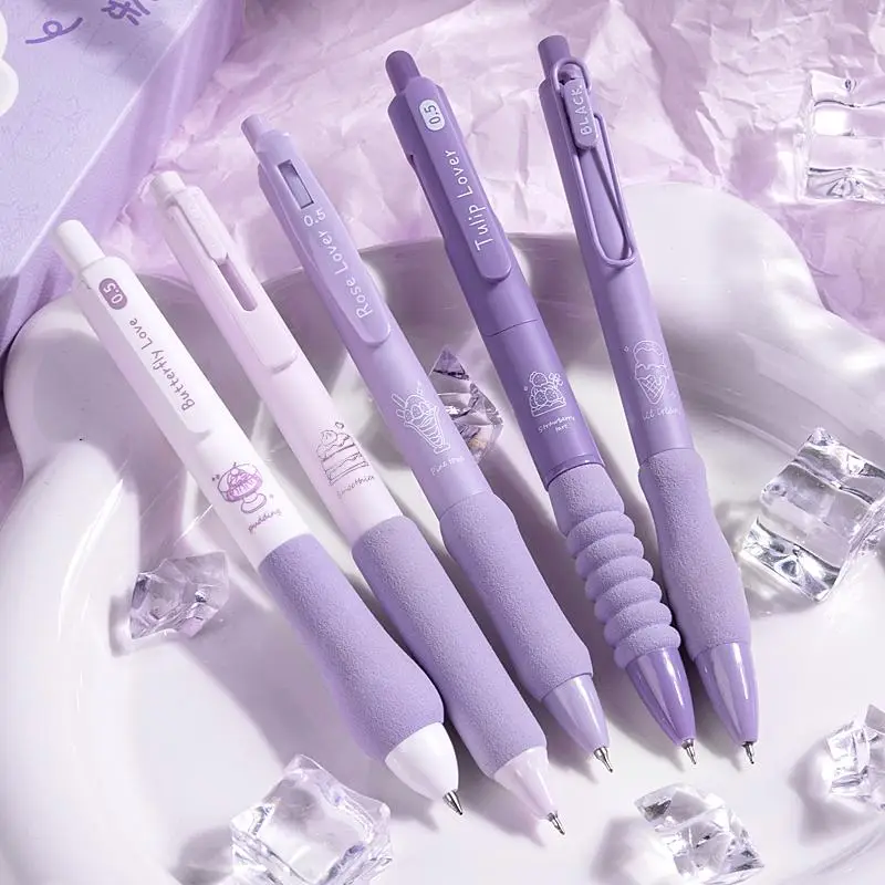 0.5mm Black Ink Gel Pen, 5pcs/box Quick Dry Gel Pen, School Supplies Kawaii Stationery Smooth Writing Pen For Student Home Office, Gifts For Boys Girl