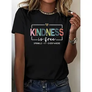 Kindness T-Shirt for Women 100% Cotton Crew Neck Inspirational Be Kind Teacher Tee Sprinkle Kindness Everywhere Cute Graphic Print Top