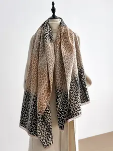 Women's Fall Winter Warm Elegant Fashion Scarf, Boho Style Scarf, Dual-Sided Gradient Print Shawl, Casual Daily Use Accessory, Stylish Versatile Wrap, Blanket Scarf