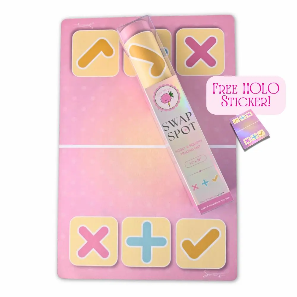 SWAP SPOT Squishy Trade Mat - 12x18 in Kawaii Pink Cloth Top, Non-Slip Rubber Backed Desk Mat Cute, Non Slip Mousepad, Calm Corner Emotional Regulation Tool for Collectors, Birthday Gift, 12X18 Inches Stormberry Fidget Trading Pad
