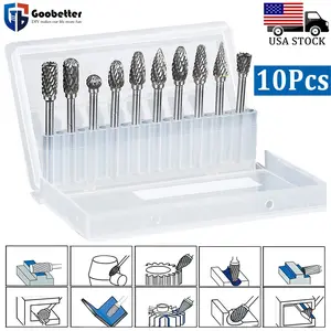 10-Piece Double-Cut Carbide Rotary Bur Set - Tungsten Drill Bits Compatible with Power Grinding Tools