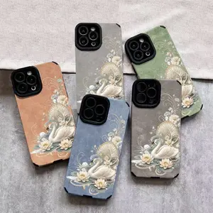 Durable Protective Phone Case, Elegant Swan & Water Lily Printed, Shockproof Slim Cover for iPhone 14, iPhone 15, iPhone 16, iPhone 17, Plus Series, Multiple Specifications Available, Ideal for Daily Use & Device Protection