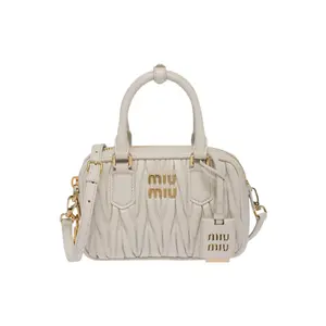 Women's MIU MIU Arcadie Matelassé Soft Lambskin Crossbody Shoulder Bag with Detachable Adjustable Strap, Leather Satchel, White