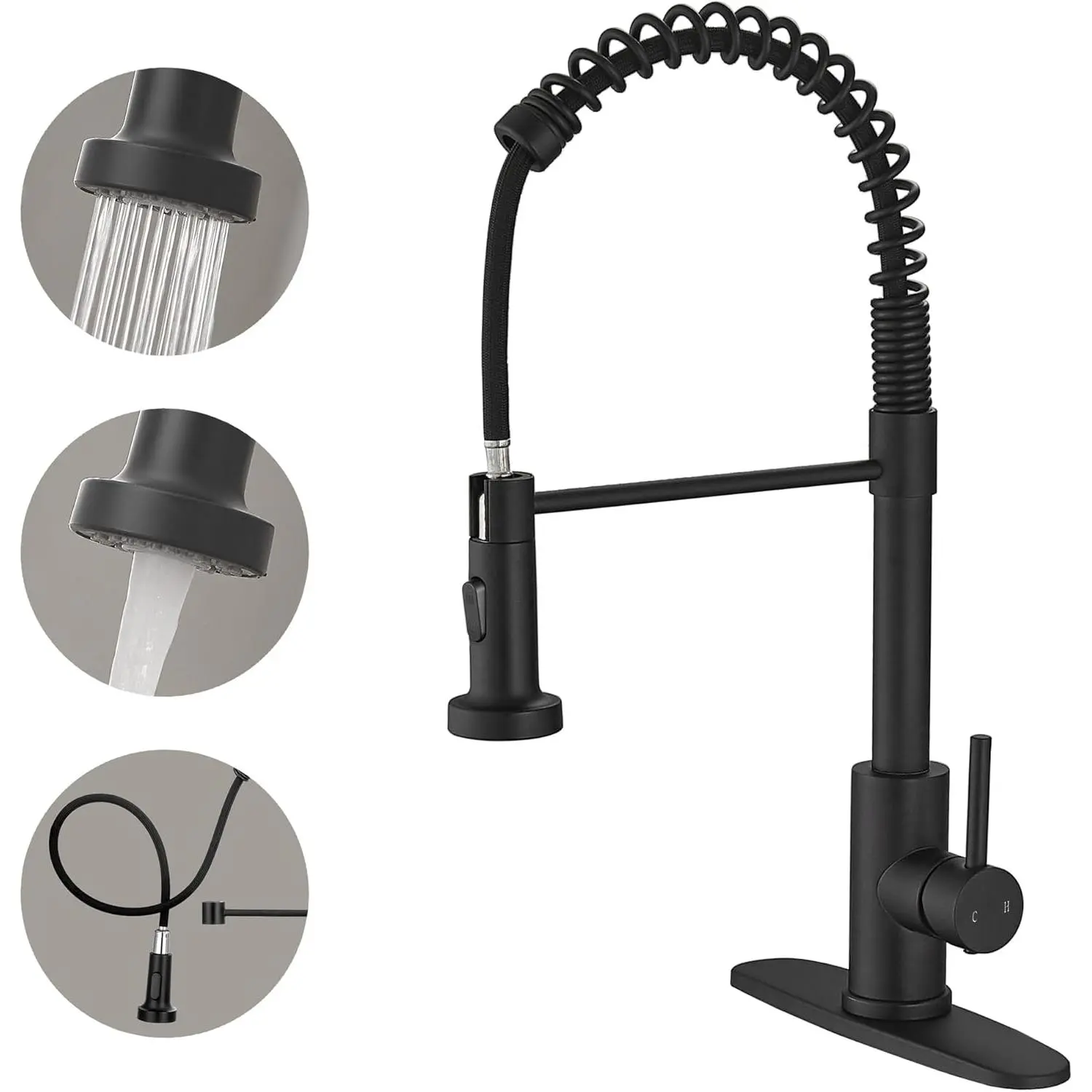 Black Kitchen Faucet with Pull Down Sprayer Pull Out Kitchen Sink Faucet Stainless Steel Commercial Spring Farmhouse faucets for Kichen Sink Camper Laundry Utility Rv Bar Sink Faucet