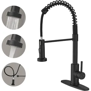 Black Kitchen Faucet with Pull Down Sprayer Pull Out Kitchen Sink Faucet Stainless Steel Commercial Spring Farmhouse faucets for Kichen Sink Camper Laundry Utility Rv Bar Sink Faucet