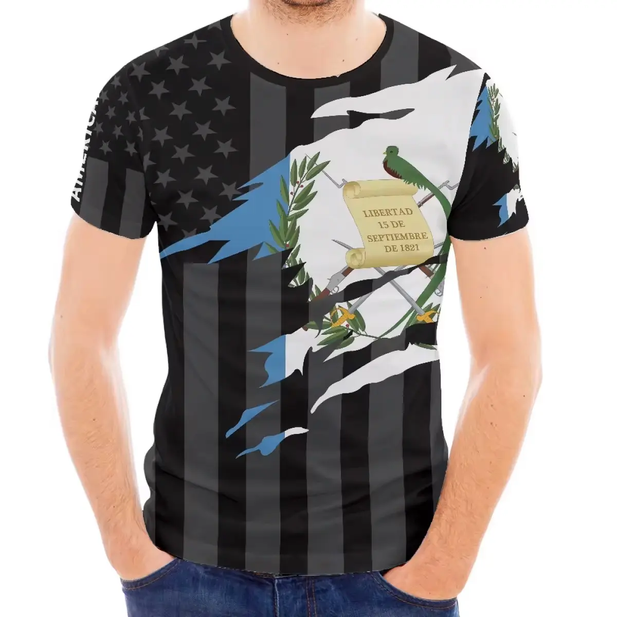 Playera de Guatemala/USA Combinada, Streetwear Guatemala Flag Design Men Women Fashion Oversized Menswear T-Shirt Top Love