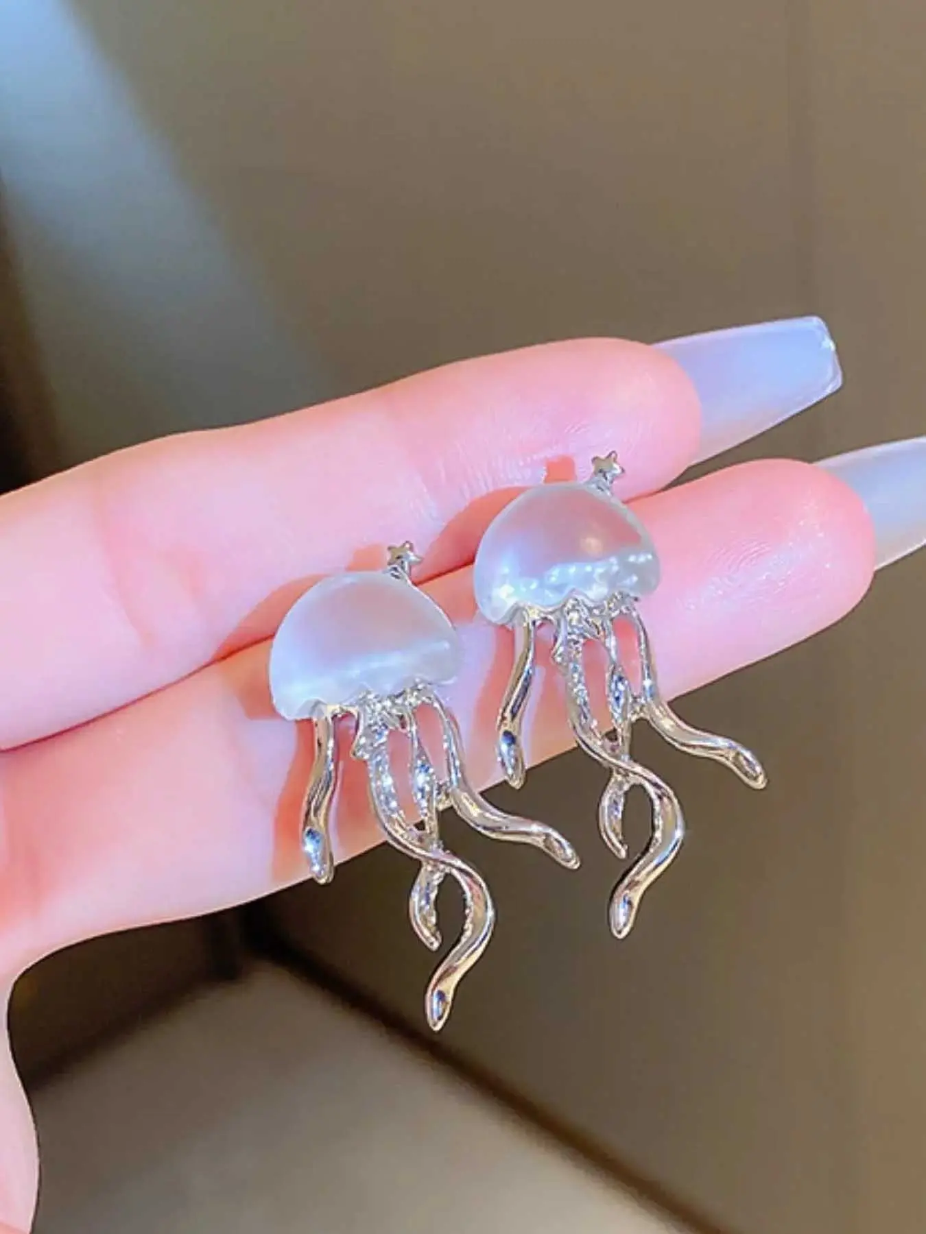 Sweet Cool Semi-Transparent Matte Deep Sea Jellyfish Earrings, Trendy Fashion Design, Cute Daily Wear Party Earrings for Women