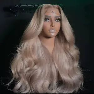 Ash Blonde Body Wave Human Hair Lace Frontal Wig Ash Blonde Milk Tea Colored 13X6 HD Transparent With Baby Hair Lace Front Wig Can Be Restyled Pre Plucked For Woman