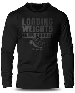 092. Loading Weights Cardio Lightweight Workout Long Sleeve Hooded Gym T-shirt for Men Cotton Menswear