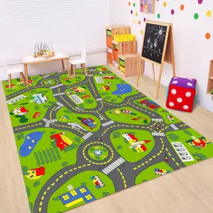 1 Piece of City Road Game Carpet Cartoon Pattern Rug Children's Game Room Entertainment Living Room or Bedroom Decoration Printed Carpet Decoration Welcome Soft Floor Mat Suitable for Indoor Living Room and Bedroom Home Decoration