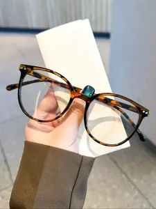 Unisex Leopard Print Boho Style Flat Glasses, Anti-Blue Light Lens, Plastic Frame, Clear Lenses, Suitable for Gaming, TV, Phone Use, Trendy Casual Eyeglasses