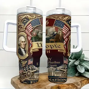 250th Anniversary USA Patriotic 40oz Vacuum Insulated Stainless Steel Tumbler with Handle, Straw, Lid, Leakproof Heat-Resistant Car Cup, Keeps Cold 24H Hot 12H, for Men Dad Office
