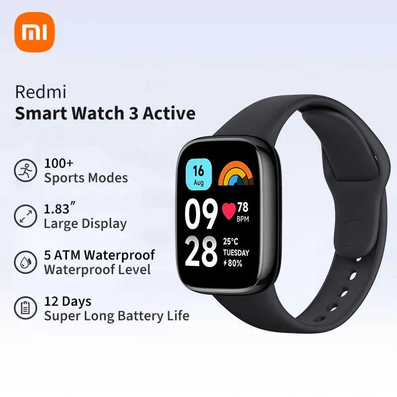 Xiaomi Redmi Watch 3 Active Smart Watch Fitness Tracker 1.83" Touch Screen with 100+ Sport Modes Health Monitoring Blood Oxygen Heart Rate Sleep Monit