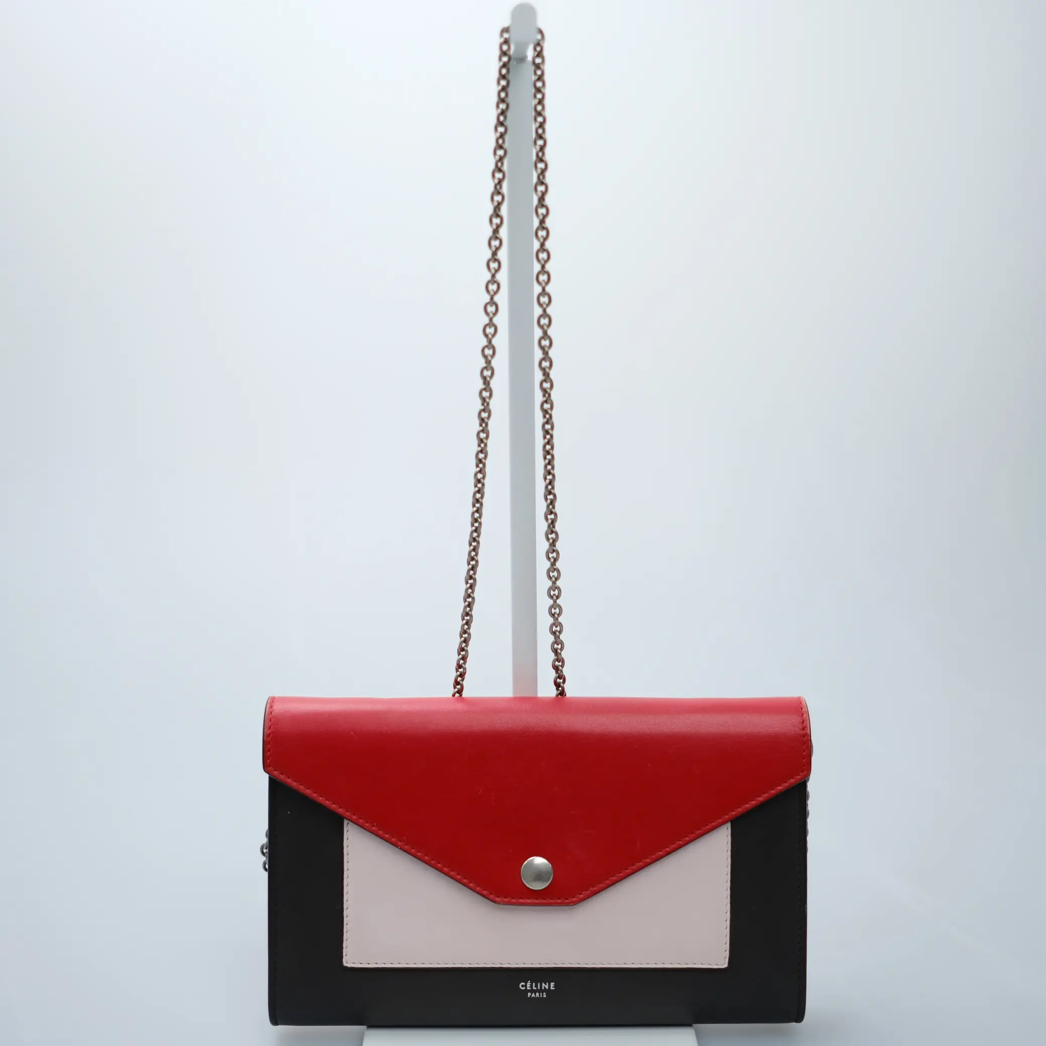 Pre-owned Celine Pocket Tri Fold Multifunction Large Red Black and Pink Smooth Calfskin Wallet