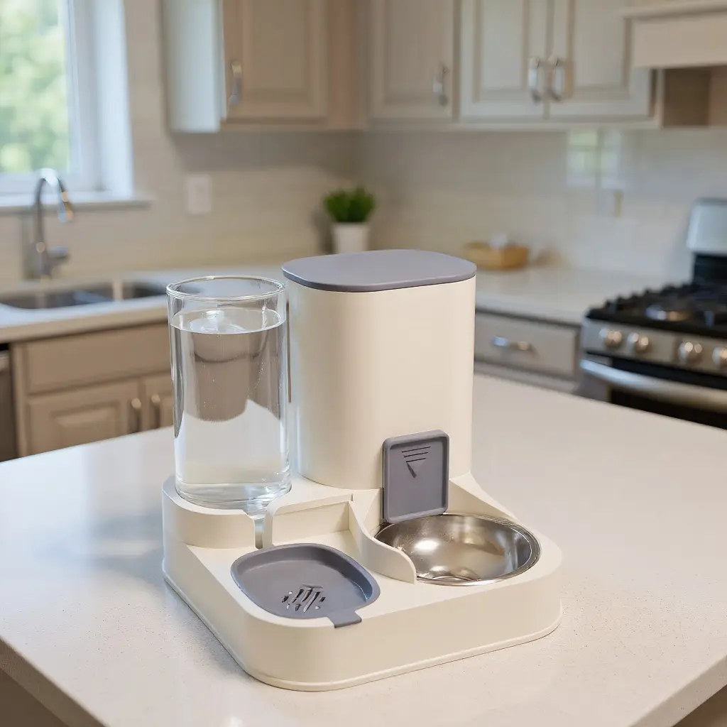 Dual 2-in-1 Automatic Pet Feeder & Water Dispenser Large Capacity Cat Dog Feeding Station with Built-in Water Fountain Stainless Steel Feeding Dish Food drinking dry Convenient Pet Care bowls stuff products gadgets