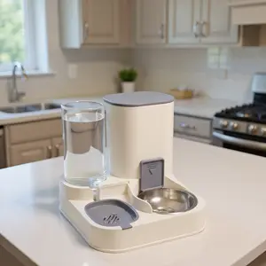 Dual 2-in-1 Automatic Pet Feeder & Water Dispenser Large Capacity Cat Dog Feeding Station with Built-in Water Fountain Stainless Steel Feeding Dish Food drinking dry Convenient Pet Care bowls stuff products gadgets