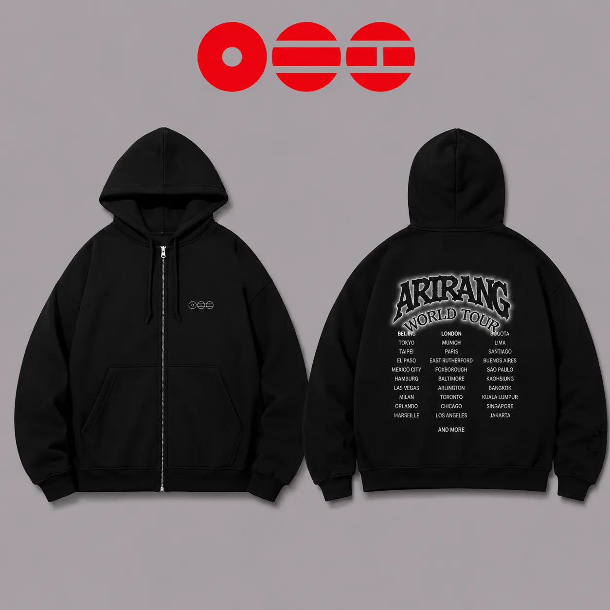 Vintage ARIRANG Kpop Hooded Zip Sweatshirt, 2026 Kpop Tour Merch, Hoodie Zip Concert Outfit, Hooded Sweatshirt With Front Pocket, Casual Daily Streetwear, Zip Hoodie, Trendy Graphic Hoodies, Hooded Top Bottom Check