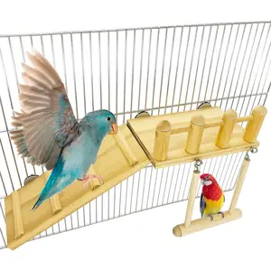 Wooden Parrot Climbing Ladder Bird Playground Stand Swing Chew Toy Set for Green Cheeks Small Lovebirds Hamsters Bird Cage