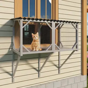 Cat Catio, Cat Window Perch for Large Indoor Cats - for Sunbathing, Napping & Overlooking, Wooden Cat Window Hammock for Safely Enjoying The Outdoor Sights Scents and Sounds   WL RR