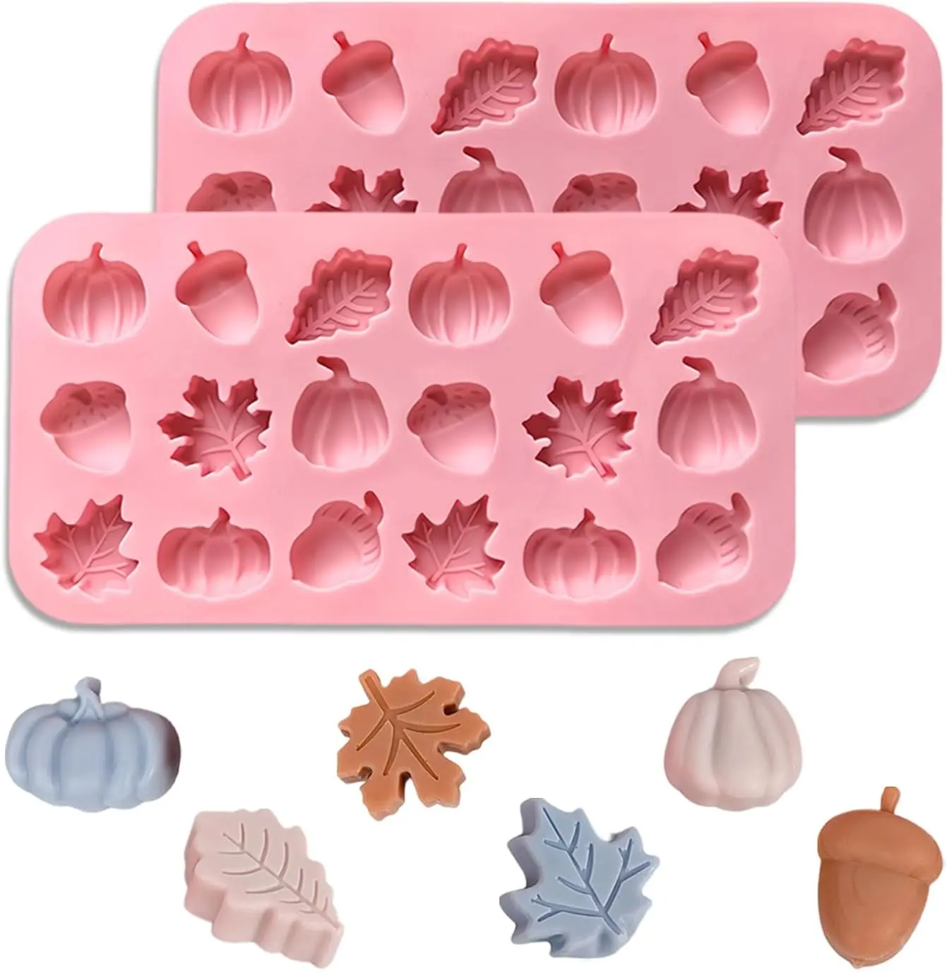 2 Pack 36-Cavities Autumn Molds, Fall Silicone Molds for Chocolate | Thanksgiving Chocolate Silicone Molds,Acorns Pumpkin 3D Moulds,Autumn Silicone Mold for Harvest Theme Pudding Jelly Makin