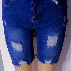Women's Denim Shorts with Distressed Design, Mid Waist, Regular Fit, Summer Wear
