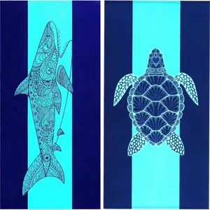 2 Packs Oversized Beach Towel Set, 36 X 72 In, Large Soft Towels for Pool, Camping, Swim, Travel Essentials, Adult Gifts, Shark Turtle Design
