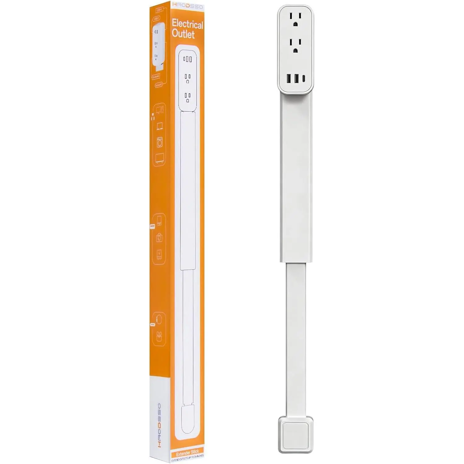 Outlet Extender Stick - Features USB-A, USB-C and 2 AC Outlets, Extends 17.5"-29.1", Rotates 360° Access Hard-to-Reach Outlets, Wall Plug Expander Nightstands, Sofa, Desks and More