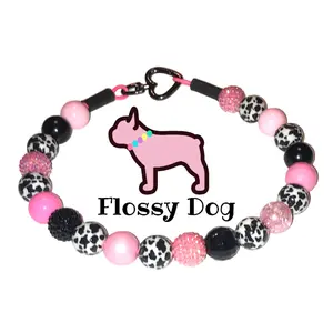 Strawberry Milk Beaded Dog Collar| Cow Print & Pink | Durable Dog Necklace | Custom Bead Collars | Dog Pearls
