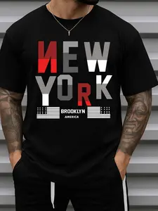 NYC Brooklyn Pride New Year Graphic T-Shirt for Men| 180G 100% Black, Crew Neck, Short Sleeves, Breathable Fabric, Perfect for Summer Outdoor Activities and Leisure Wear, Christmas Funny New Years Gifts