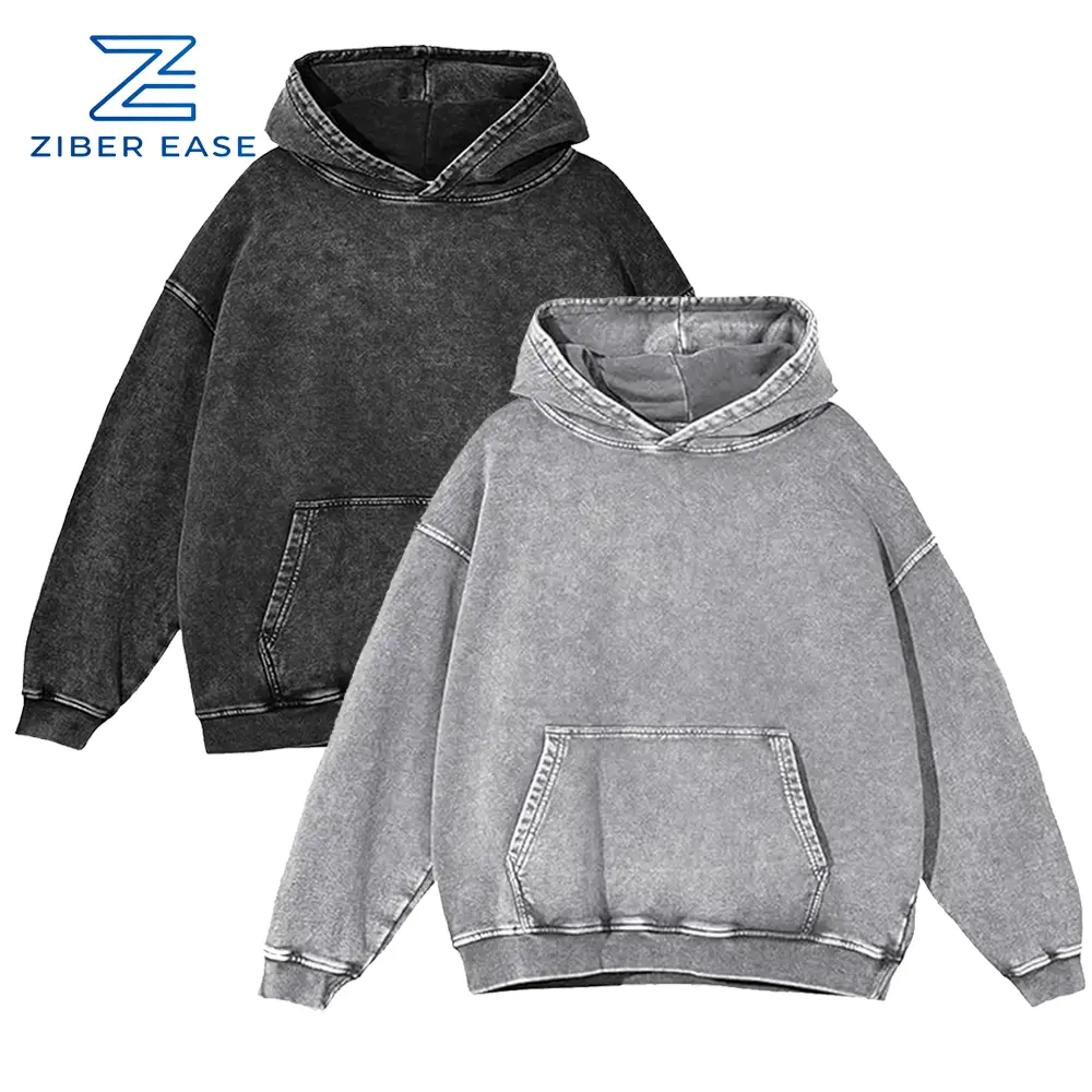 Acid Wash Hoodies 2-Pack, Unisex Oversized Vintage Sweatshirt, Heavy-Weight Long Sleeve Tops with Pockets for Couples, Everyday