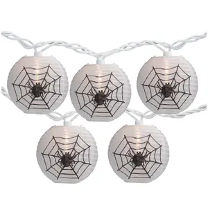 Northight Ten Black Spider in Web Paper Lantern Lights