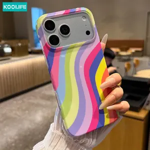 Koolife 1pc Rainbow Wavy Striped Phone Case Casing for iPhone 17 Pro Max 17 Pro 17 Air 16 15 14 Plus 13, Slim Hard Cover, Shockproof Scratch Resistant, Cute Korean Style Protective Case for Women Girls, Ideal Gift, Accessories