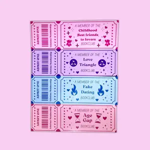 Romance Trope Ticket Bookmarks: Love Triangle, Fake Dating, Friends to Lovers, Age Gap Book Stamps Book Reading Stickers