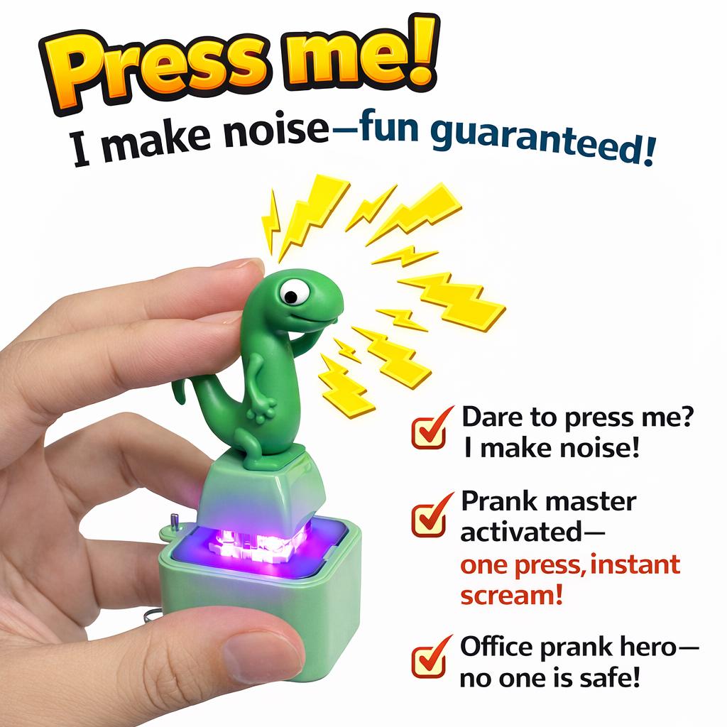 Lizard Button Key Chain Rechargeable LED Lights Green Design Stress Relief Fun Toy for Children & Adults