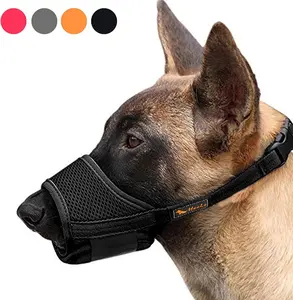 Soft Nylon Dog Muzzle, Anti-Biting Anti-Barking Anti-Chewing, Air Mesh Breathable & Drinkable Adjustable Loop Muzzle for Small, Medium & Large Dogs, 4 Colors 4 Sizes (Black, L)