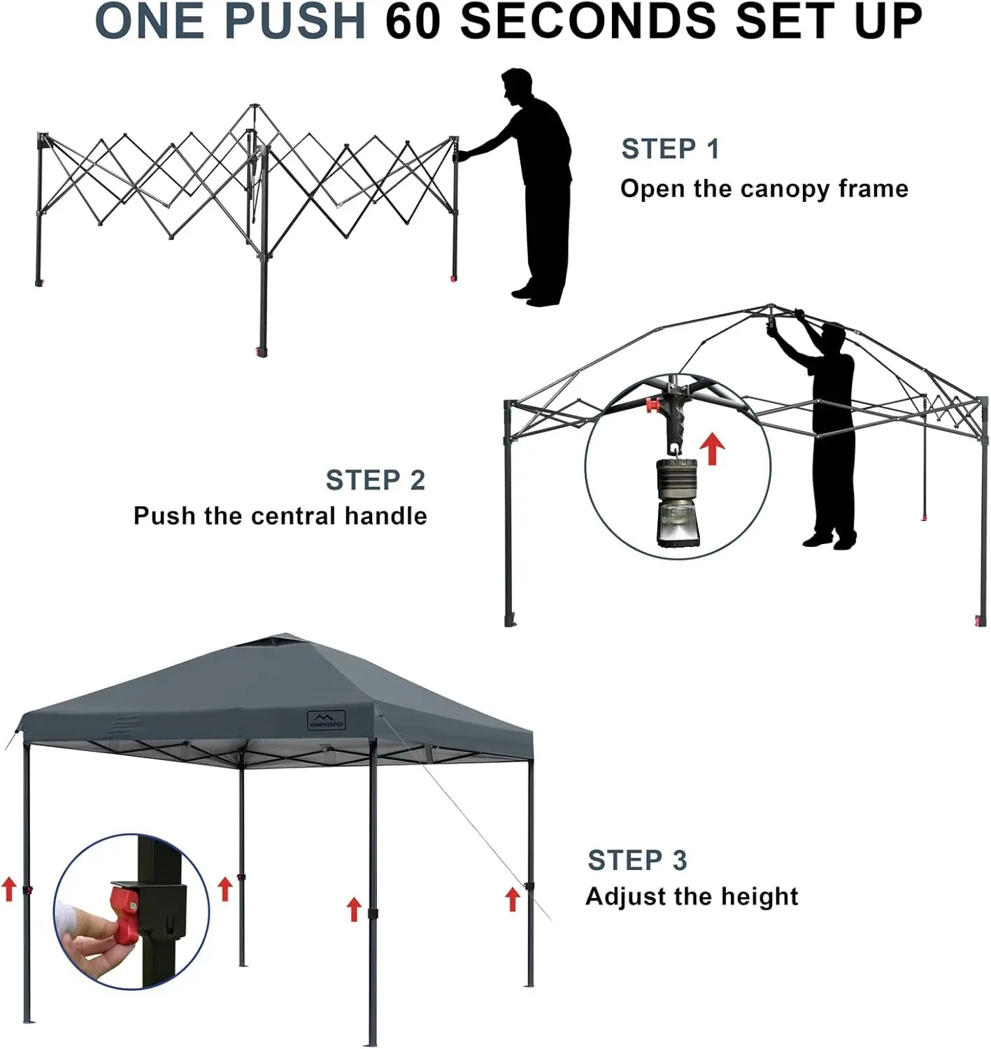 KAMPKEEPER 10x10 pop up Canopy Tent with 2 sidewalls Silver-Coated,Outdoor Canopy Tent for Parties with 2 Shelters,with 4 Poles, 4 Sandbags,8 Ropes,12 Stakes