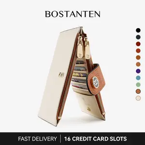 BOSTANTEN Women's Waterproof Plain Minimalist Bifold Leather Wallet, RFID Blocking Long Clutch with Zipper Pockets & Card Slots, Slim Mom Pouch (Mother's Day Gift, Mom Gift)