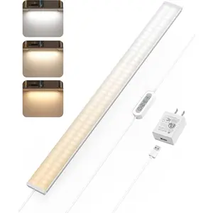Dimmable Desk Light Strip Bar, 3 Temps Under Cabinet Lighting with Memory Function, 24inch Plug in USB Led Undercounter Light for Kitchen/Shelf/Workbench/Desk (3000K/4000K/6000K)
