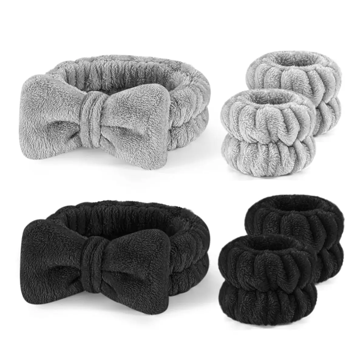 Spa Headband and Wristband Set Microfiber Soft Comfortable Makeup Bubble Headband with Wristbands for Face Wash & Skincare Routine