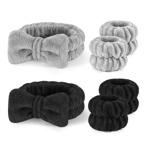 Spa Headband and Wristband Set Microfiber Soft Comfortable Makeup Bubble Headband with Wristbands for Face Wash & Skincare Routine
