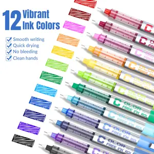 EYEYE Needle Rollerball Pens 0.5mm 12pcs 12 Assorted Colors Extra Fine Point Quick Dry Liquid Ink Pens for Journaling, Note Taking, Office, Doodling & Gifts Colorful Marker Set