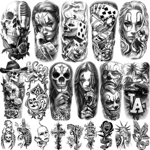 77 Sheets Temporary Tattoos, Chicano Large Fake Tattoos Chicano Guadalupe Gangster Prisoner Day of the Dead, Lowrider Style Culture Mexico Clown Fake Tattoo Stickers for Men Women Adults