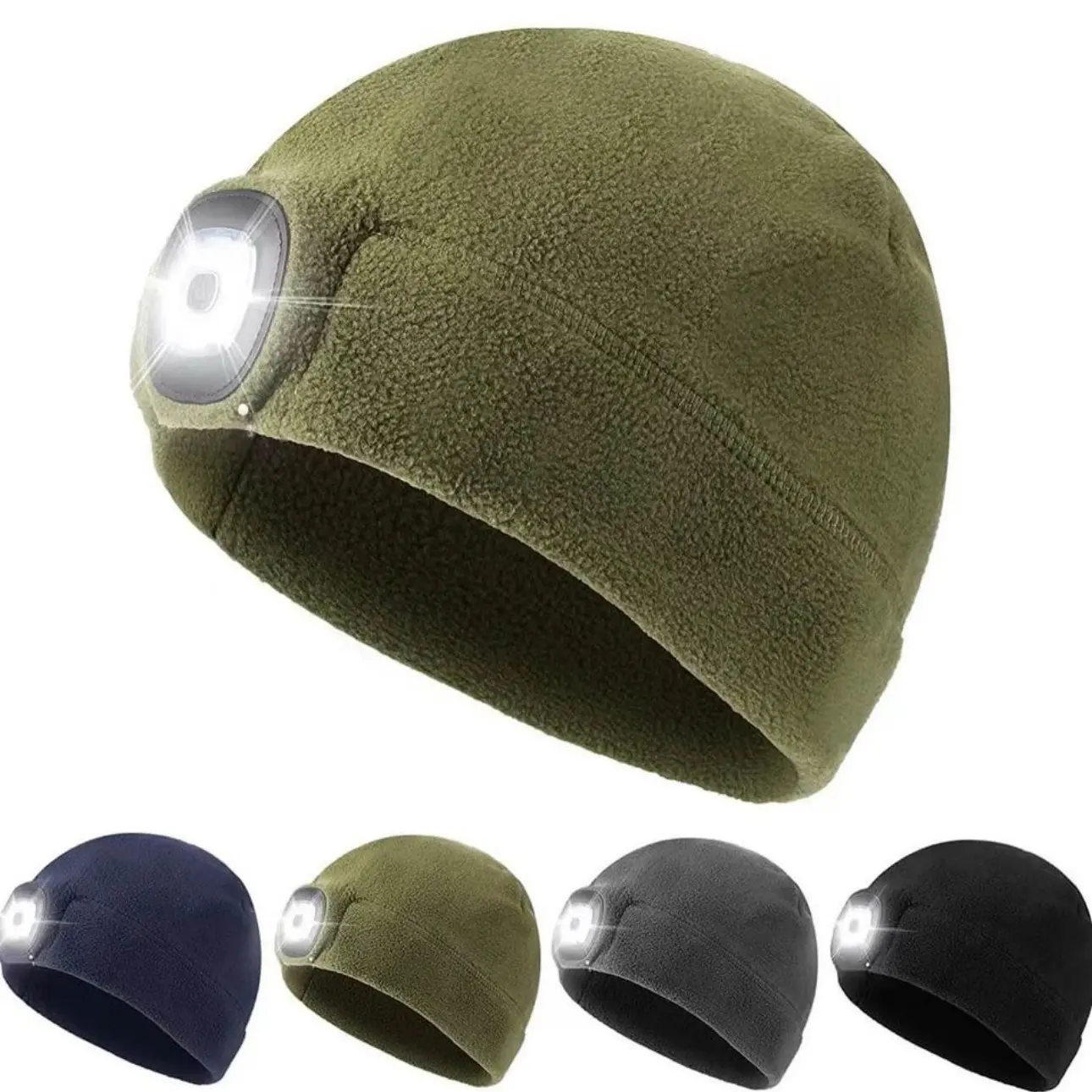 4 Pieces LED Light Beanie Hat USB Rechargeable Winter Knitted Warm Hat Unisex Lighted Headlamp Cap Hands-Free Headlight Hat Gifts for Dad Men Women for Running Fishing Hunting Camping (Classic Style