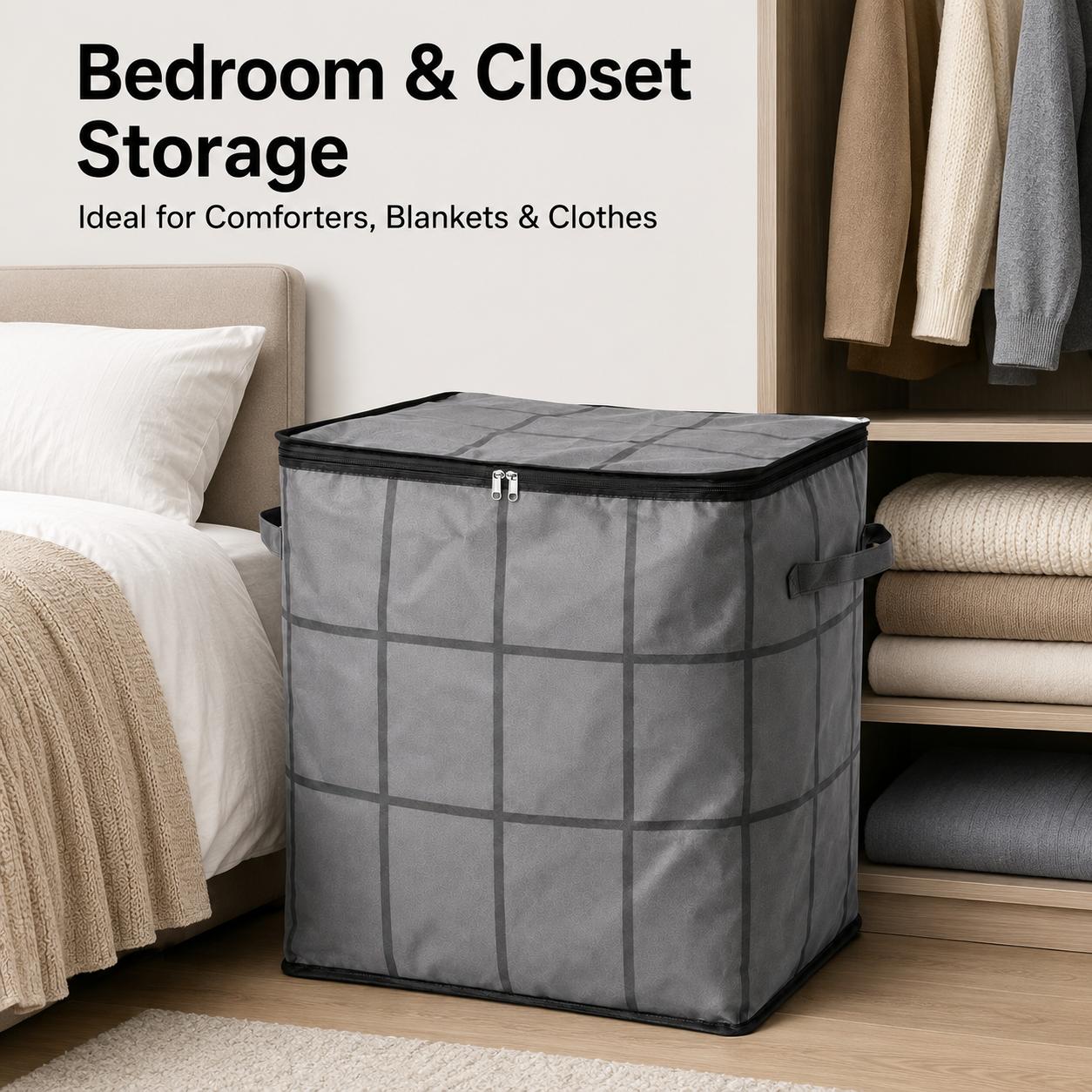Spacious Moving Storage Bin, Zippered Organizer for Quilts, Bedding & Sweaters, Large Capacity Fabric Bag for Moving Day, Closet & Bedroom Use
