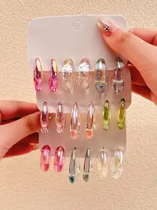 Colorful Laser Earrings Set, Half-Transparent New Design, Daily Wear, Holiday Gift, Vacation Gift, Resin Chain Material, Casual Style, Earring Stacking Set