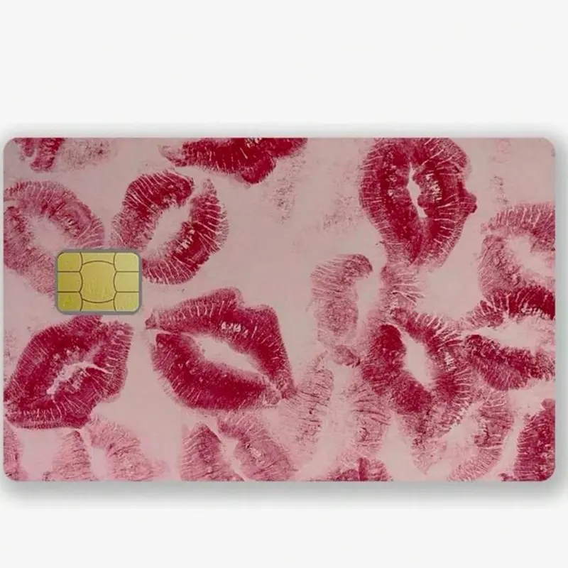 Kiss Print Credit Card Sticker - Pink Design with Full Coverage & Cardholder Name Section for Enhanced Protection and Professional Look