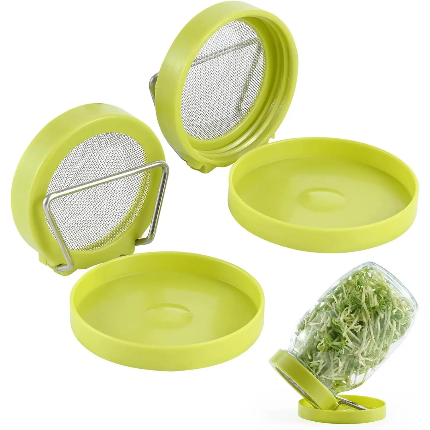 2-Pack Seed Sprouter Kit for Wide Mouth Jars - Germination Tray with 316 Stainless Steel Mesh, Drip Tray & Tilted Lid for Bean Sprouts, Broccoli, Alfalfa, Microgreens