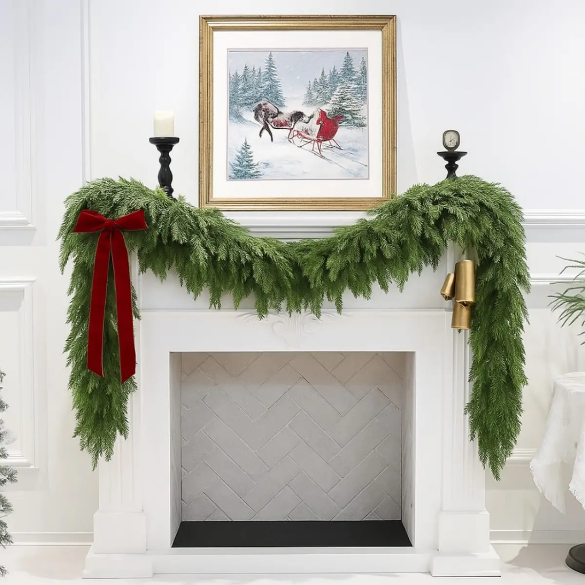 （2PCS）6FT Thick Christmas Garlands with 96 Cedar Branches, Real Touch Green Cedar Garland for Christmas Decorations, Artificial Greenery Garland for Table, Mantle, Wall, Indoor, Outdoor Holiday Decor