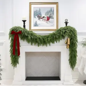 （2PCS）6FT Thick Christmas Garlands with 96 Cedar Branches, Real Touch Green Cedar Garland for Christmas Decorations, Artificial Greenery Garland for Table, Mantle, Wall, Indoor, Outdoor Holiday Decor