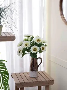 4-Pack Cream Polyester Artificial Sunflower Bush Set, 18.9in Lightweight Bouquet-Shaped Farmhouse Indoor Flower Stems, Gift for Home Decor Vase, Office Decoration, Flowers